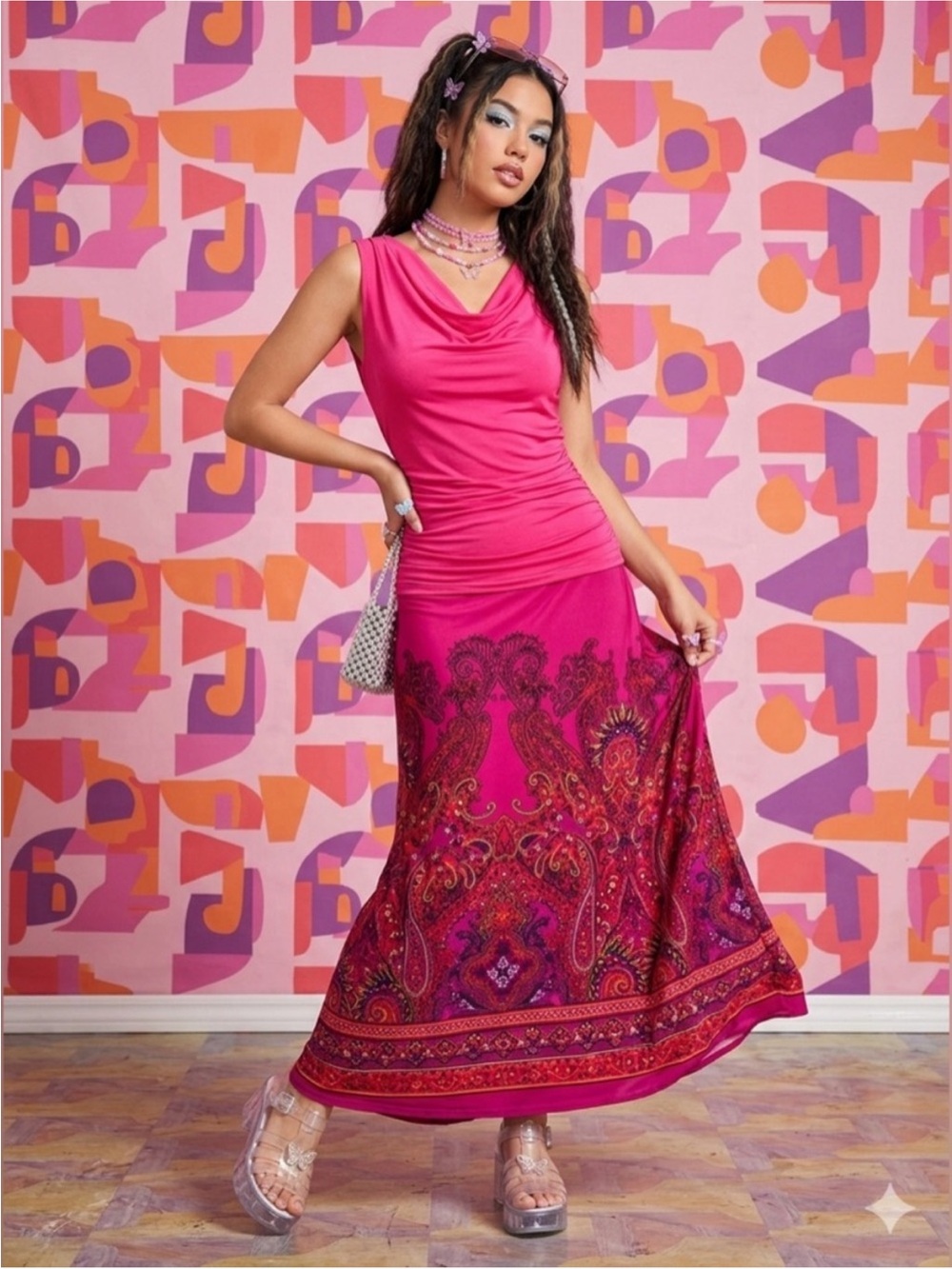 Cache Y2K women’s ombré pink paisley maxi dress